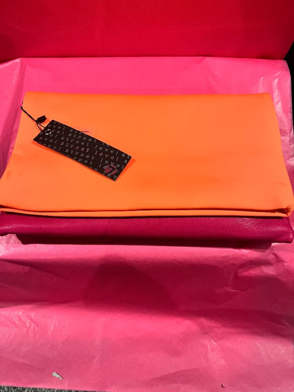 NWT Street Level Neon Orange Berry Colorblock Envelope Clutch Crossbody Bag